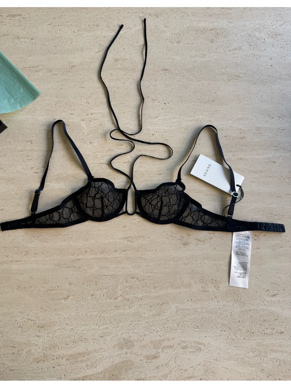 NWT Gucci  Embroidered GG Logo Black Tulle Lingerie Set Sz/ S